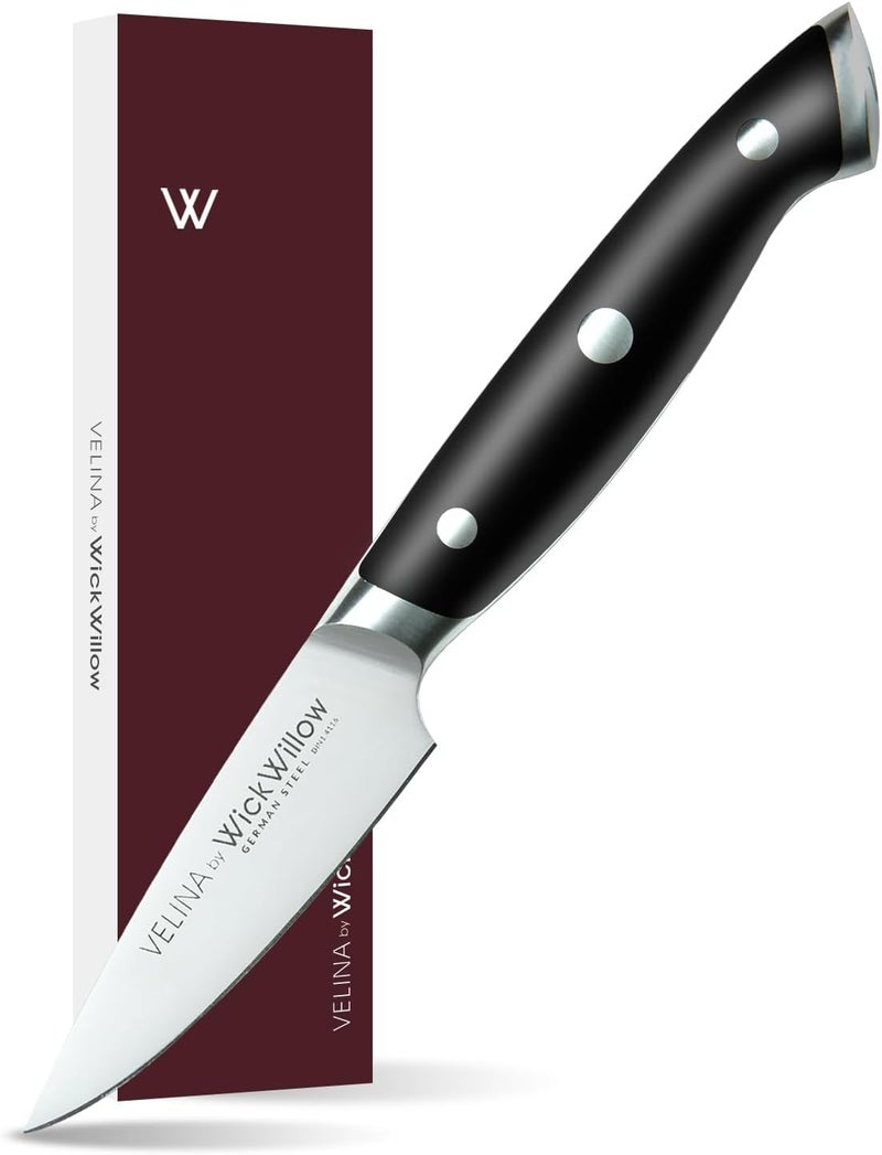 WICKWILLOW 3.5" Paring Knife – Razor Sharp German Steel DIN1.4116 – Precision Fruit & Vegetable Knife for Peeling & Trimming – Full Tang & Ergonomic Handle – Gift Box – Velina Series - Image 1
